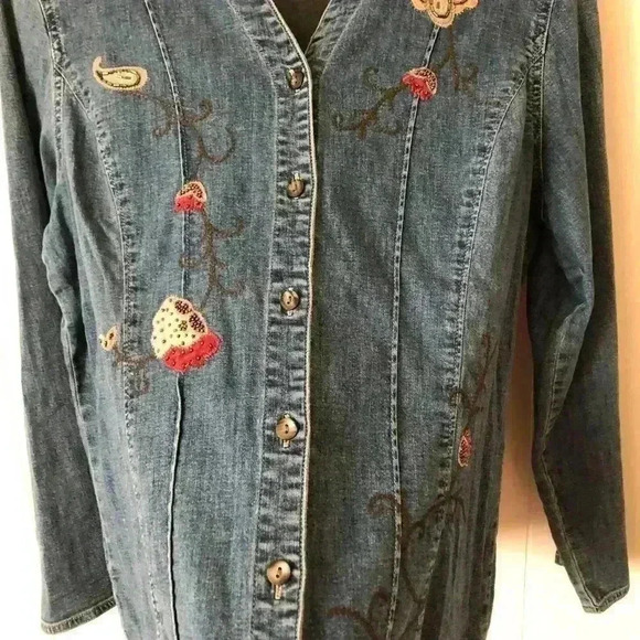 J.Jill Denim Button Down Embroidered Cotton Top Shirt Size M - Picture 5 of 7